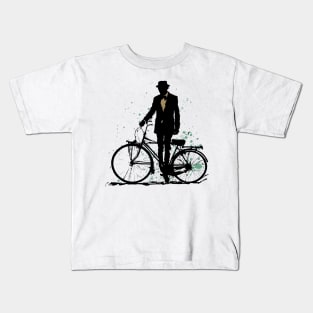 Vintage Style Man with Bicycle Kids T-Shirt